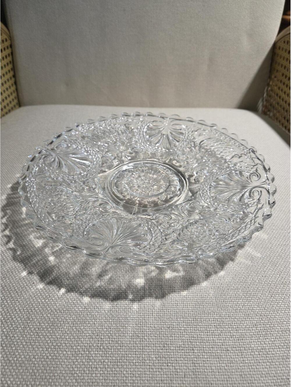 Vintage Anchor Hocking Sandwich Clear 11.5 Footed Cake Torte Platter Dish